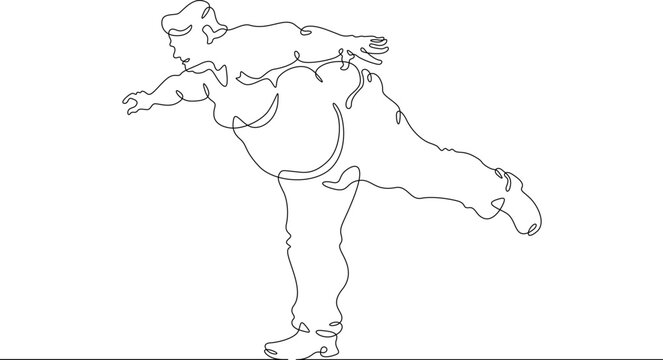 One continuous line. Fat man on holiday. An obese man. Obesity. Harmful lifestyle. Man on vacation. One continuous line drawn isolated, white background.