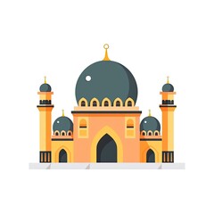 Fototapeta na wymiar illustration of flat style isolated Muslim mosque on white background. Beautiful illustration of Muslim temple icon. Eid Mubarak greetings. Ramadan Kareem. Generative AI