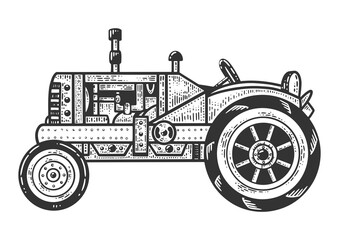 Fototapeta na wymiar Old tractor sketch PNG illustration with transparent background