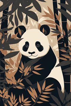 Panda - Minimalistic flat design animal illustration. Image for a wallpaper, background, postcard or poster. Generative AI