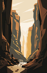Canyon - Minimalistic flat design landscape illustration. Image for a wallpaper, background, postcard or poster. Generative AI