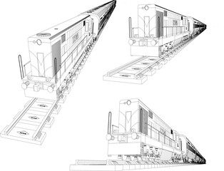 Vector sketch illustration of vintage train with carriages