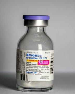 Bottle of Meropenem antibiotics treating infections for injection