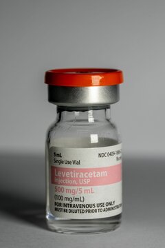 Bottle of Levetiracetam anticonvulsant treating epileptic seizures for injection