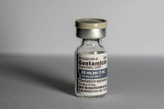 Bottle of Gentamicin antibiotics treating infections for injection