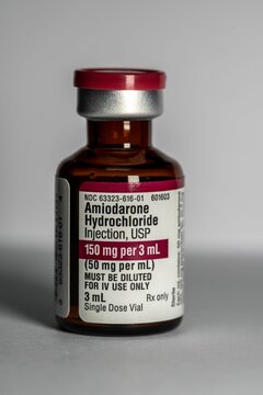 Bottle of Amiodarone antiarrhythmic medicine for injection treating heart rhythm problems