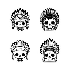 Add a touch of edgy cuteness to your project with our cute kawaii skull head logo wearing Indian chief accessories collection. Hand drawn with love, these illustrations are sure to bring a sense of pl