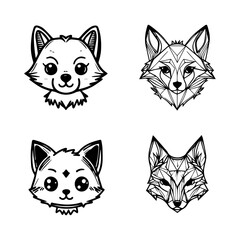 Fototapeta na wymiar Adorable kawaii wolf collection set with detailed Hand drawn line art illustrations, perfect for any animal lover and wolf enthusiasts