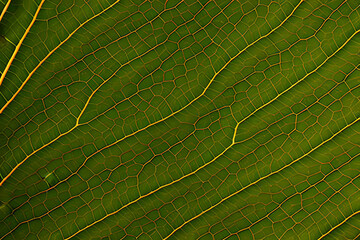 A green leaf texture in a macro view. Nature elements textural geometry. Natural plant surface artificial design sample. 
