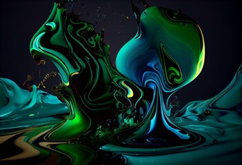 green, blue, black, liquid, abstract background Generative AI