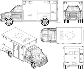 Vector sketch of hospital patient ambulance car illustration