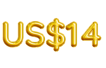 US$14 or Fourteen Dollar 3D Gold Balloon. You can use this asset for your content like as USD Currency, Flyer Marketing, Banner, Promotion, Advertising, Discount Card, Pamphlet, Template and anymore.