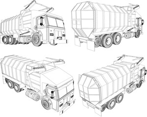 Vector sketch of modern garbage truck car illustration