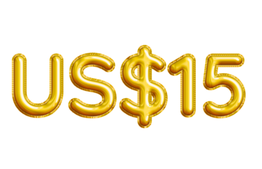 US$15 or Fifteen Dollar 3D Gold Balloon. You can use this asset for your content like as USD Currency, Flyer Marketing, Banner, Promotion, Advertising, Discount Card, Pamphlet, Template and anymore.