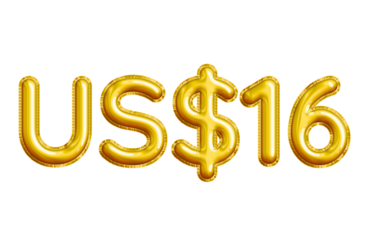 US$16 or Sixteen Dollar 3D Gold Balloon. You can use this asset for your content like as USD Currency, Flyer Marketing, Banner, Promotion, Advertising, Discount Card, Pamphlet, Template and anymore.