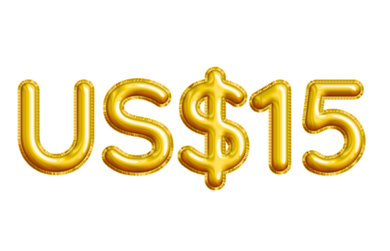 US$15 or Fifteen Dollar 3D Gold Balloon. You can use this asset for your content like as USD Currency, Flyer Marketing, Banner, Promotion, Advertising, Discount Card, Pamphlet, Template and anymore.