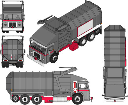 Vector sketch of modern garbage truck car illustration