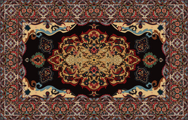 Colorful ornamental vector design for rug, tapis, yoga mat. Geometric ethnic clipart. Arabian...