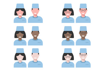 Doctor icons in uniform. Set icons. Flat style. Vector illustration