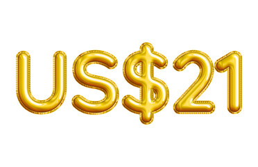 US$21 or Twenty-one Dollar 3D Gold Balloon. You can use this asset for your content like as USD Currency, Flyer Marketing, Banner, Promotion, Advertising, Discount Card, Pamphlet, Template and anymore