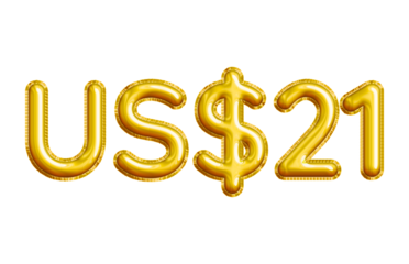 US$21 or Twenty-one Dollar 3D Gold Balloon. You can use this asset for your content like as USD Currency, Flyer Marketing, Banner, Promotion, Advertising, Discount Card, Pamphlet, Template and anymore