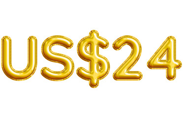 US$24 or Twenty-four Dollar 3D Gold Balloon. You can use this asset for your content like as USD Currency, Flyer Marketing, Banner, Promotion, Advertising, Discount Card, Pamphlet and anymore.