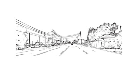 Building view with landmark of Peoria is the 
city in Arizona. Hand drawn sketch illustration in vector.