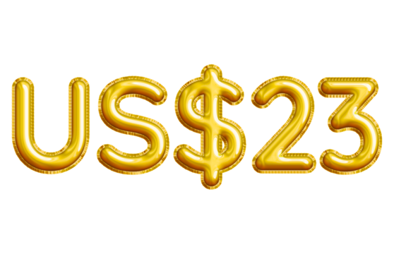 US$23 or Twenty-three Dollar 3D Gold Balloon. You can use this asset for your content like as USD Currency, Flyer Marketing, Banner, Promotion, Advertising, Discount Card, Pamphlet and anymore.