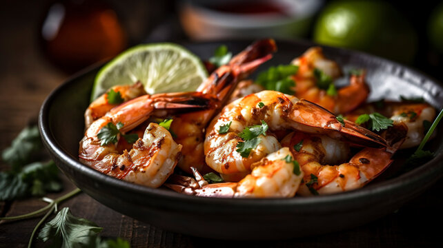 Grilled shrimp with aromatic herbs and citrus