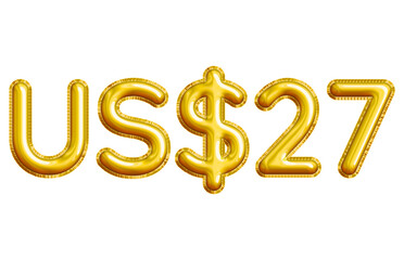 US$27 or Twenty-seven Dollar 3D Gold Balloon. You can use this asset for your content like as USD Currency, Flyer Marketing, Banner, Promotion, Advertising, Discount Card, Pamphlet and anymore.