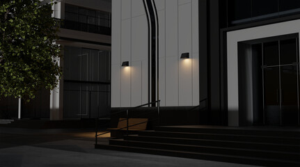 entrance to the building - sun set dark walk away with light accent building on wall church accents on facade to luminaire the path of people providing safety and security in application wall pack