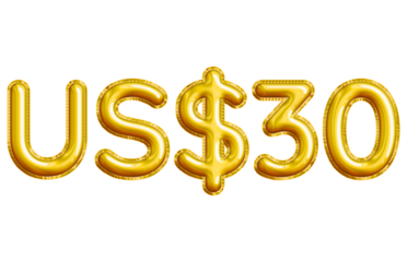 US$30 or Thirty Dollar 3D Gold Balloon. You can use this asset for your content like as USD Currency, Flyer Marketing, Banner, Promotion, Advertising, Discount Card, Pamphlet, Template and anymore.