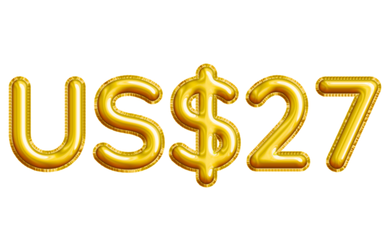 US$27 or Twenty-seven Dollar 3D Gold Balloon. You can use this asset for your content like as USD Currency, Flyer Marketing, Banner, Promotion, Advertising, Discount Card, Pamphlet and anymore.