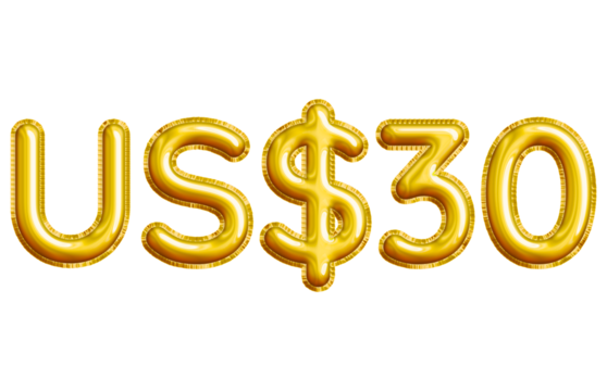 US$30 or Thirty Dollar 3D Gold Balloon. You can use this asset for your content like as USD Currency, Flyer Marketing, Banner, Promotion, Advertising, Discount Card, Pamphlet, Template and anymore.