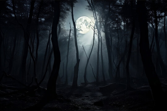 dark forest ilumintated by the moom . Generative AI