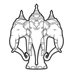 Airavata, mythological white elephant with many heads, abhra-matanga elephant of deity Indra, hindu mythology, vector
