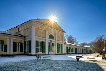 Colonnade of Salt and Meadow mineral springs in the spa park - great Czech spa town Frantiskovy Lazne (Franzensbad) - Czech Republic - Europe