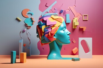 3d illustration, human head, brainstorming concept, Ai Generative.