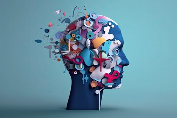 3d illustration, human head, brainstorming concept, Ai Generative.