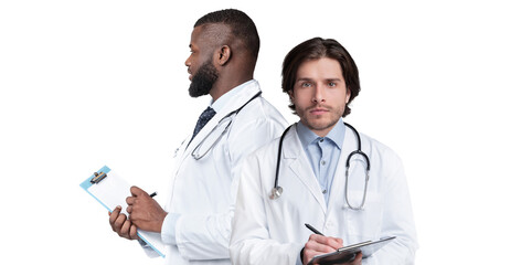 Two Medical Workers In Uniform Standing Isolated Over White Background