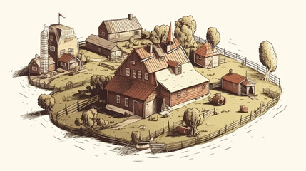Farm illustration. Isolated vector background countryside vintage style