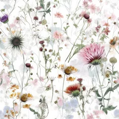 Abstraktes schönes pastellfarbenes Wildblumen Tapeten Muster, nahtlos, Generative AI © Jennifer