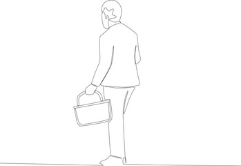 A man carrying a shopping bag. Grocery shopping one-line drawing