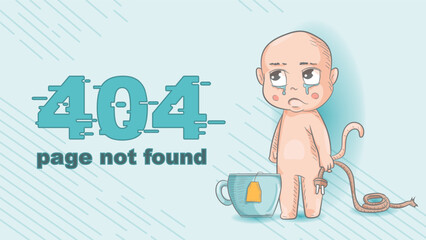 error 404 page not found color contour funny little man Chibi holding a broken wire illustration for design design