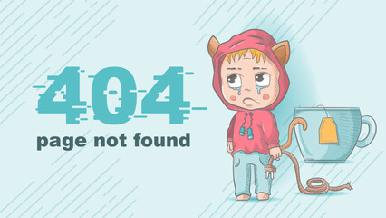 error 404 page not found funny little man Chibi holding a broken wire illustration for design design