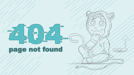 error 404 page not found funny outline a little man Chibi sits thoughtfully next to a broken wire illustration for the design of the 404 page not found