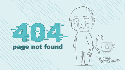 Fototapeta na wymiar error 404 page not found little man chibi contour drawing holding a broken wire illustration for design design