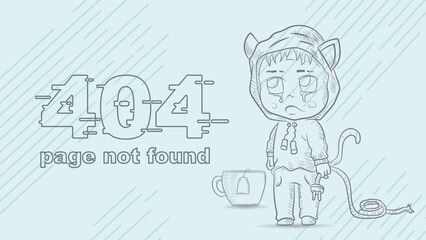error 404 page not found funny little man Chibi contour drawing holding a broken wire illustration for design design