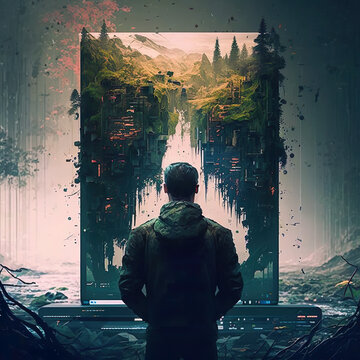 A Man Looking into a World of Fantasy
