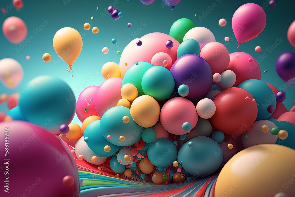 Aufkleber vibrant rainbow of multicolored spheresin bright vivid colors. 3d render. generative ai